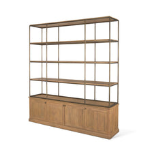 Load image into Gallery viewer, Three Tier Bookcase With Four Doors - Antiqued Brass / Light Brown
