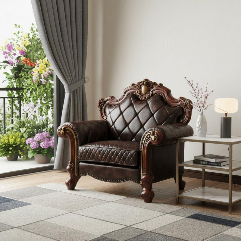 Faux Leather Tufted Arm Chair - Chocolate