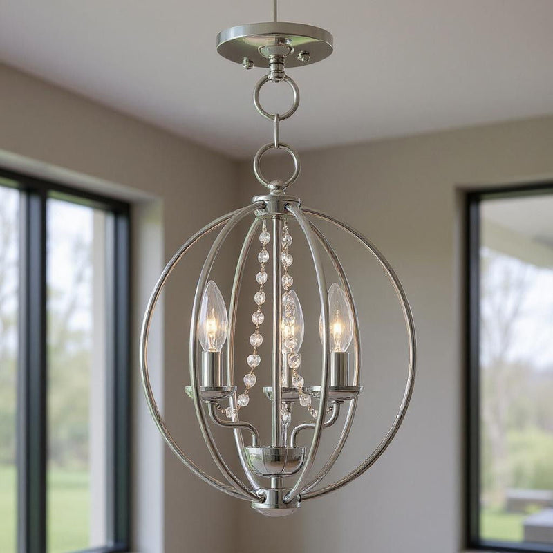 Three Light Dimmable Chandelier With Shades - Silver