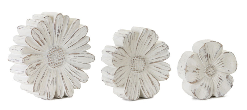 Carved Flowers Tabletop Sculpture (Set of 3) - White