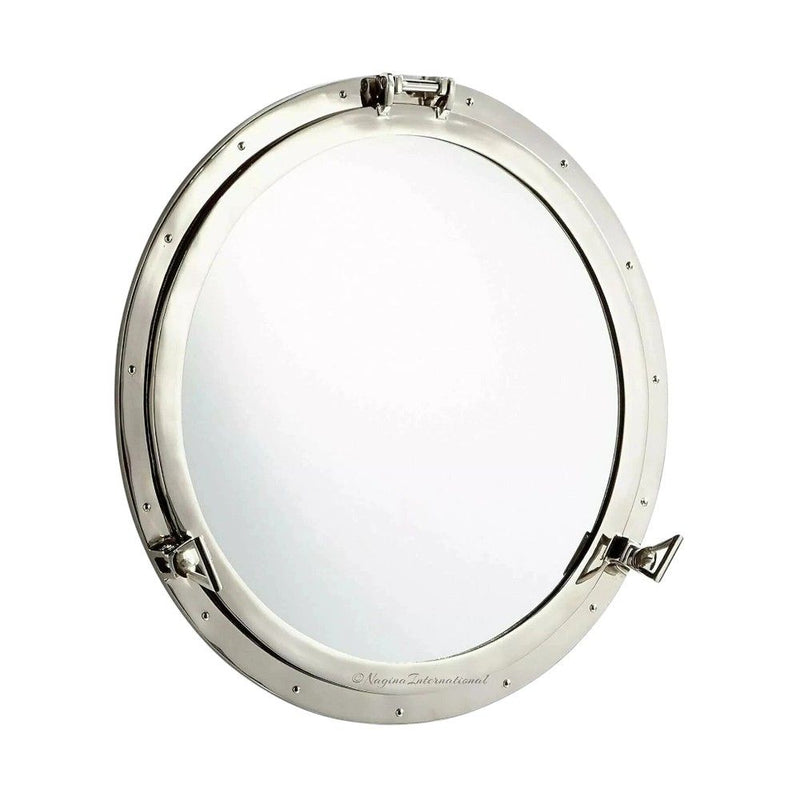 12" Round Brass Framed Accent Mirror - Silver