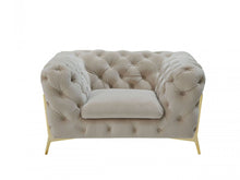 Load image into Gallery viewer, Velvet Solid Color Chesterfield Chair - Beige And Gold
