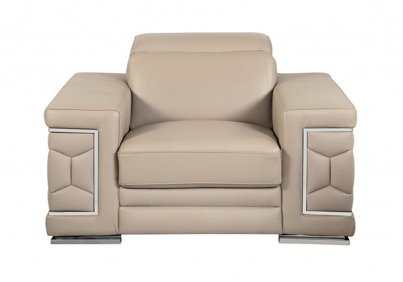 Faux Leather Club Chair - Beige And Silver
