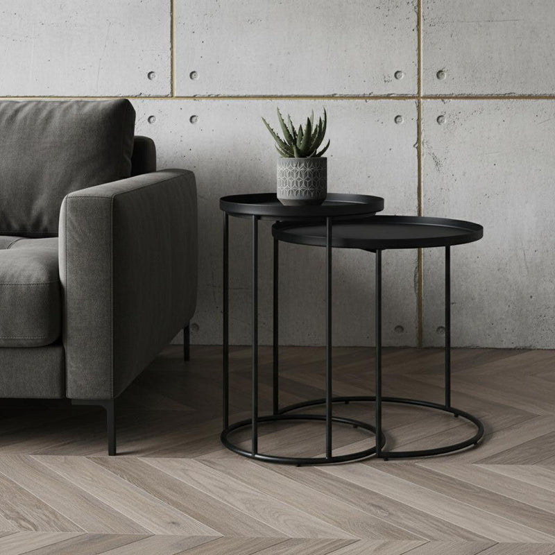 Metal Round End Table (Set of 2) - Black