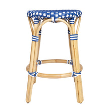 Load image into Gallery viewer, Heavy Duty Plastic And Rattan Backless Counter Height Bar Chair - Blue And Wood Brown
