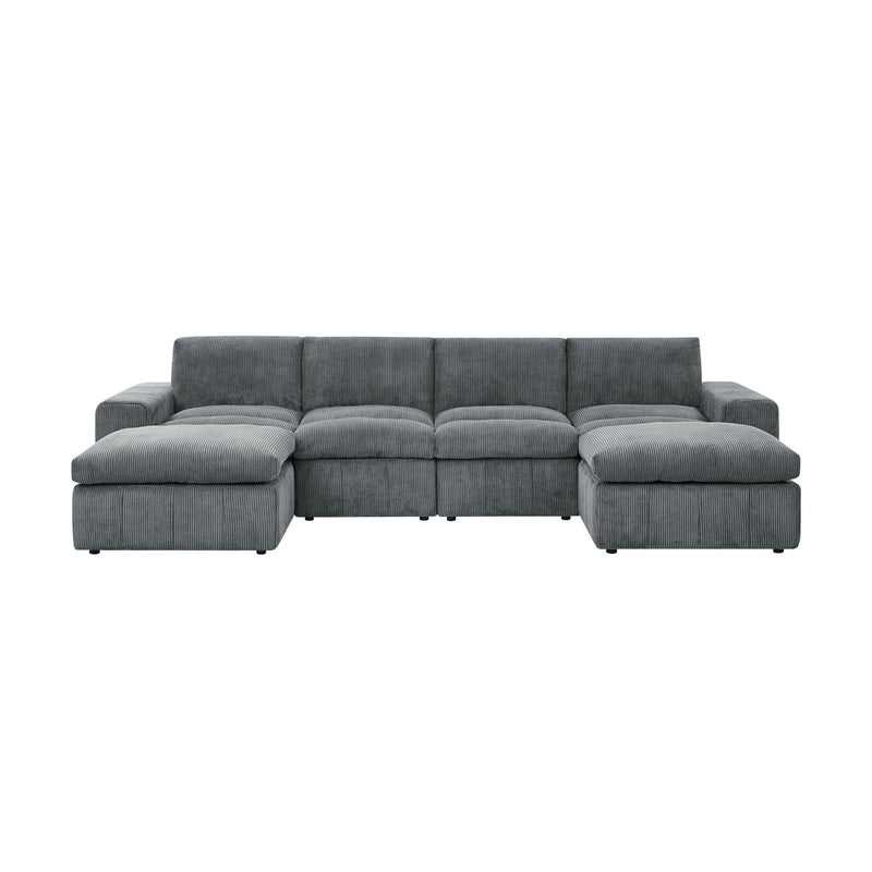 Upholstered Sectional With 2 Ottomans Living Room Seating - Dark Gray