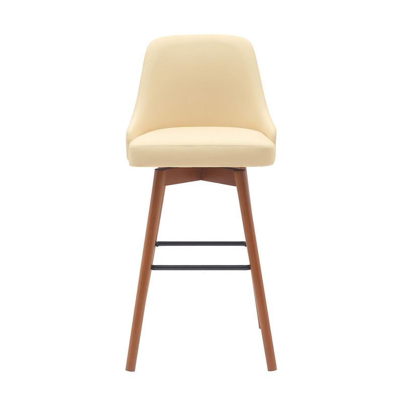 Faux Leather With Solid Wood Swivel Bar Height Bar Chair - Cream And Wood Brown