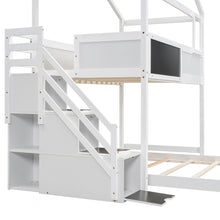 Load image into Gallery viewer, Twin over Full House Bunk Bed with Storage Staircase and Blackboard,White(Old SKU: GX001701AAK)
