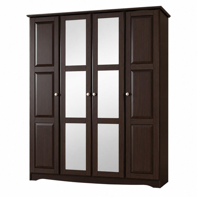 Solid Wood Mirrored Four Door Combo Dresser (765073) - Dark Brown