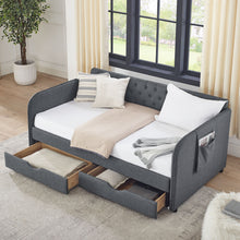 Load image into Gallery viewer, Daybed With Trundle And Storage Drawers, Flat Arms With Pocket

