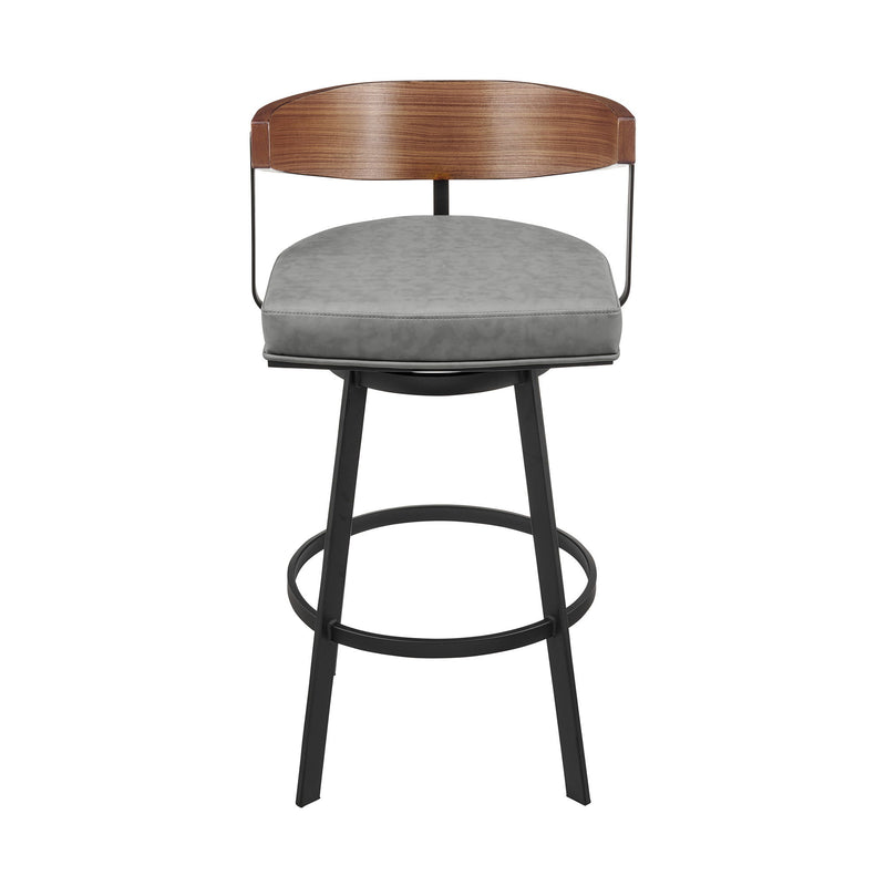 26" Modern Faux Leather And Iron Low Back Counter Height Swivel Bar Chair - Gray