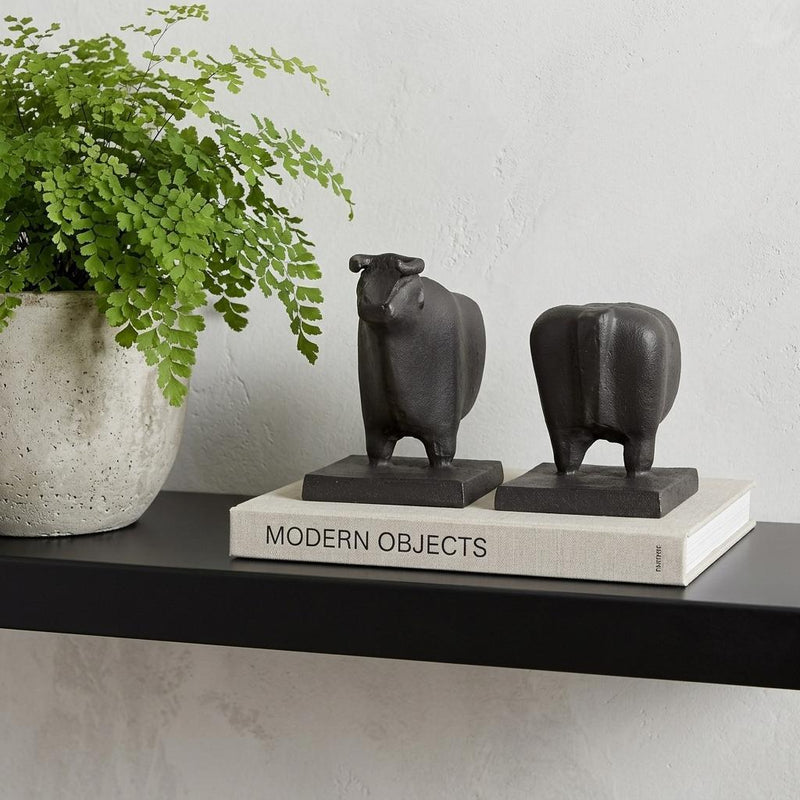 Fabric Bull Decorative Bookends (Set of 2) - Black