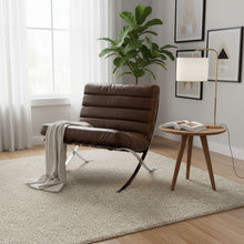 Load image into Gallery viewer, Tufted Leather Upholstered Folding Lounge Chair - Brown / Silver
