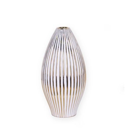 Striped Bud Vase - White / Gold
