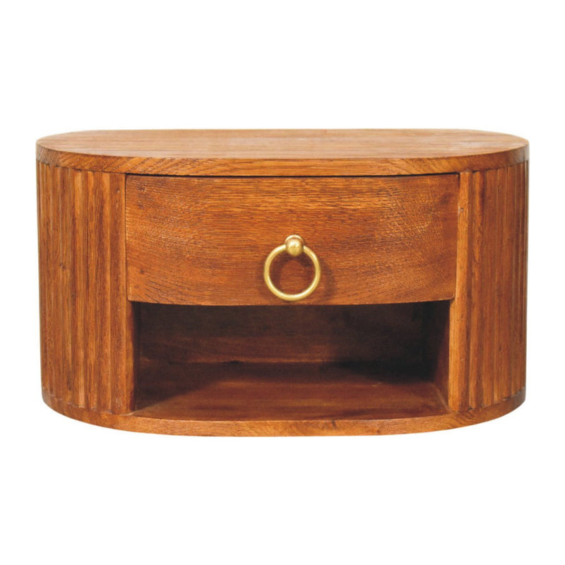 Solid Wood Oval Ribbed Texture One Drawer Floating Nightstand - Brown