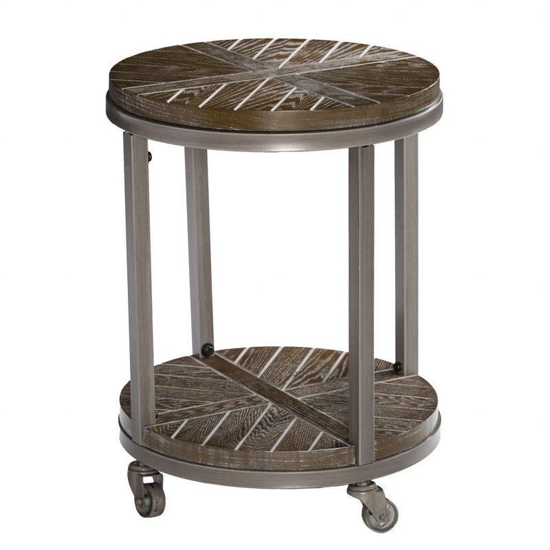 Manufactured Wood And Iron Round End Table With Shelf - Brown