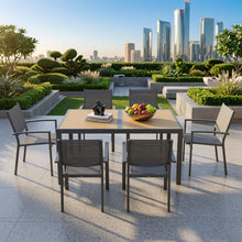 Load image into Gallery viewer, 7 Piece Gray Patio Dining Set With Hdps Table And Textilene Chairs For Outdoor Use, Metal Furniture
