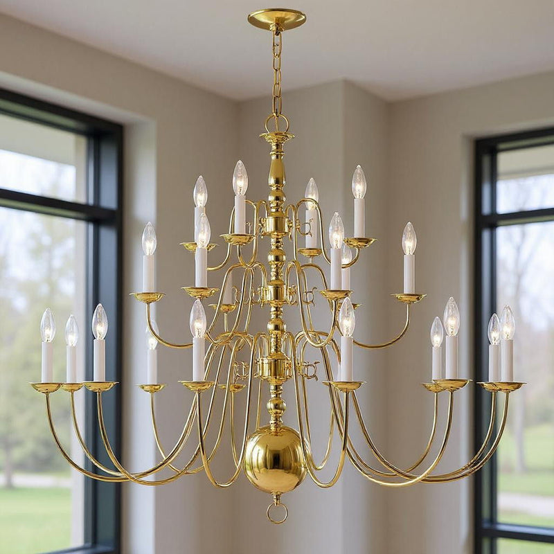 Multi Light Dimmable Chandelier With Shades - Brass