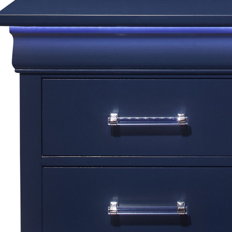 Two Drawer Solid Wood Lighted Nightstand - Blue