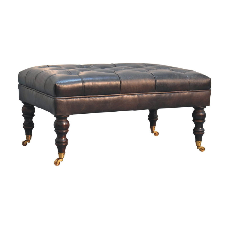 Leather Footstool (720258) - Black / Brown