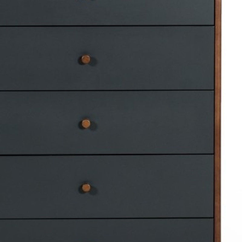 30" Walnut And Charcoal Solid Wood Five Drawer Chest - Gray