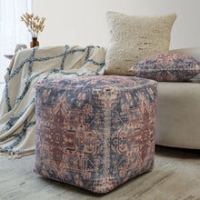 Load image into Gallery viewer, Upholstered Medallion Pouf Ottoman - Terra Cotta / Navy Blue
