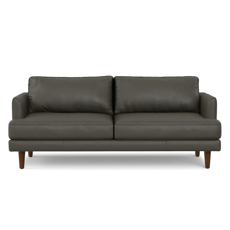 76" Leather Sofa With Brown Legs - Black
