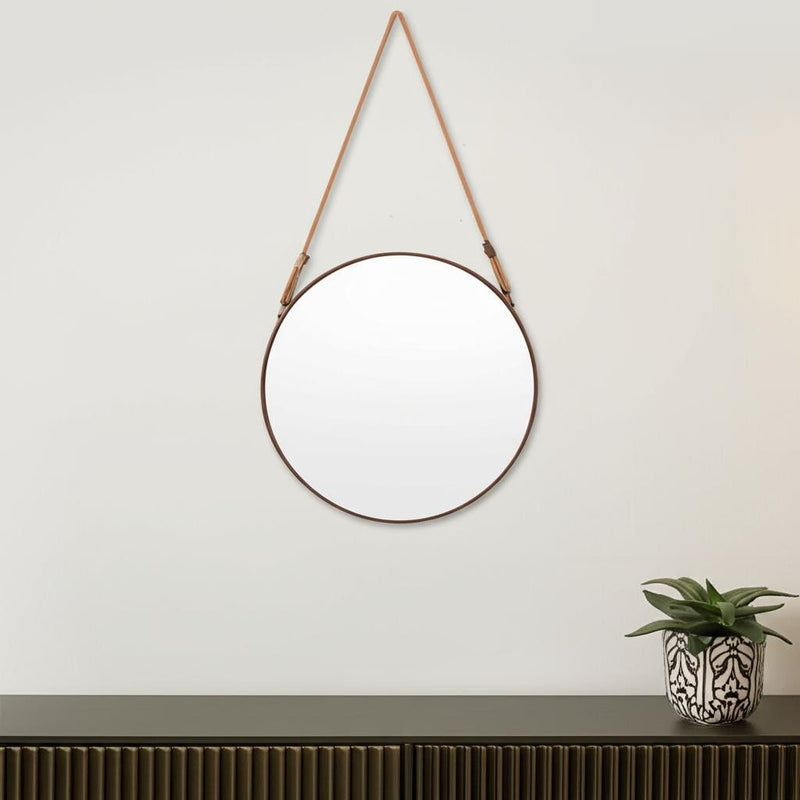 19" Copper Metal Round Rope Hanging Accent Mirror - Dark Brown