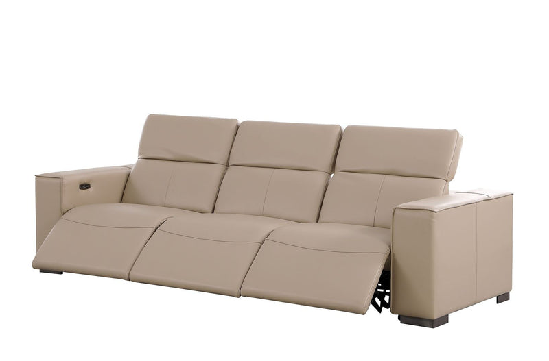 Top Grain Leather Reclining Metal USB Sofa (720306) - Beige