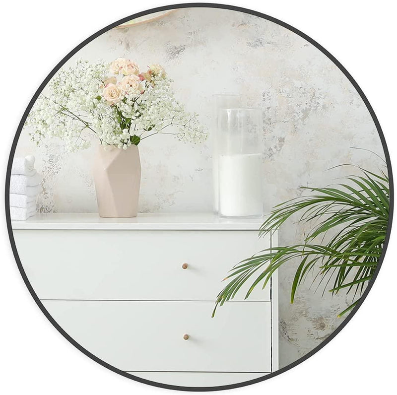 Aluminum Round Framed Bathroom Vanity Mirror (756098) - Black