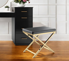Load image into Gallery viewer, 21" Faux Leather Vanity Chair - Charcoal / Gold
