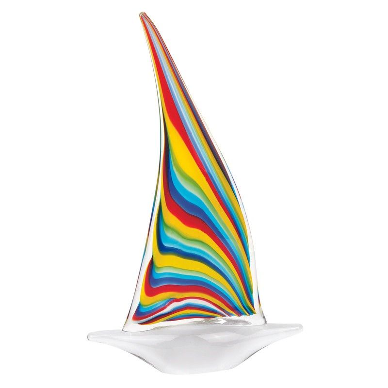 Murano Sailboat Tabletop Sculpture - Clear / Red / Blue