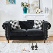 Load image into Gallery viewer, Chesterfield Upholstery Fabric Loveseat With Roll Armrest And Nailhead
