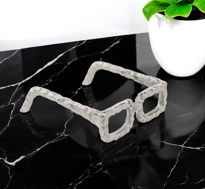 Textured Square Eyeglasses Tabletop Sculpture - Silver