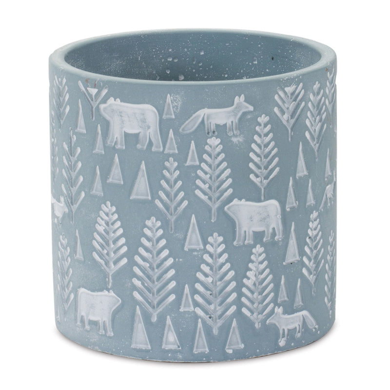 Abstract Round Pot Planters (Set of 2) - Blue / White