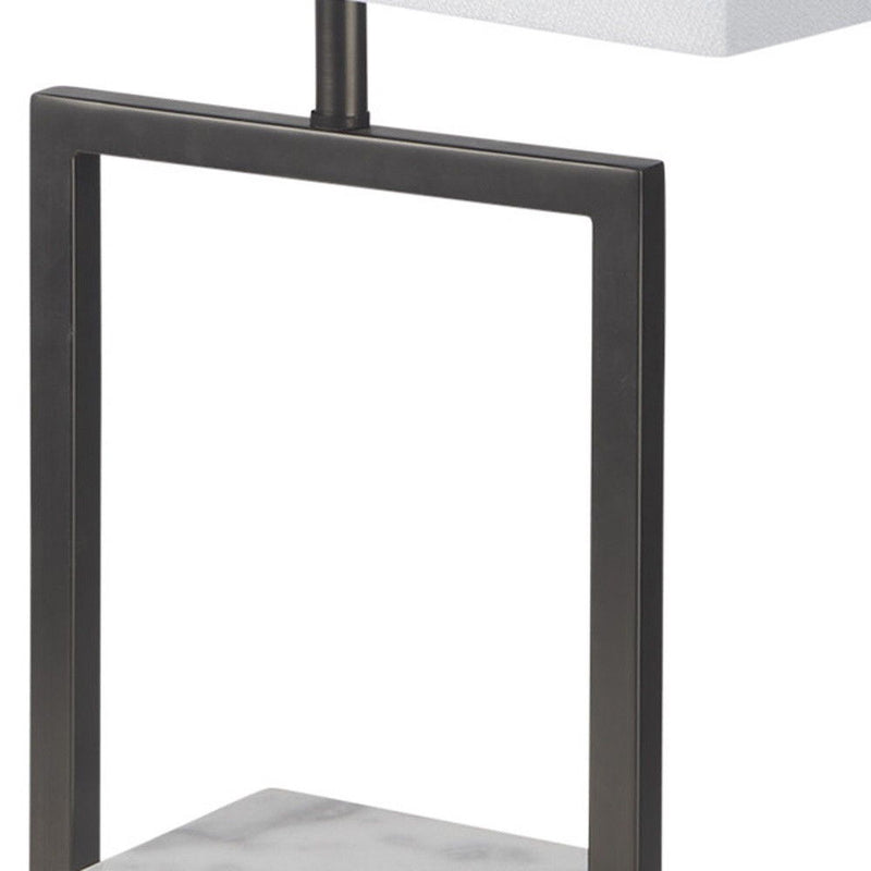 26" Marble Square Bedside Lamp With Shade - Gray