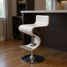 Load image into Gallery viewer, Faux Leather And Metal Low Back Adjustable Height Bar Chair - White And Silver
