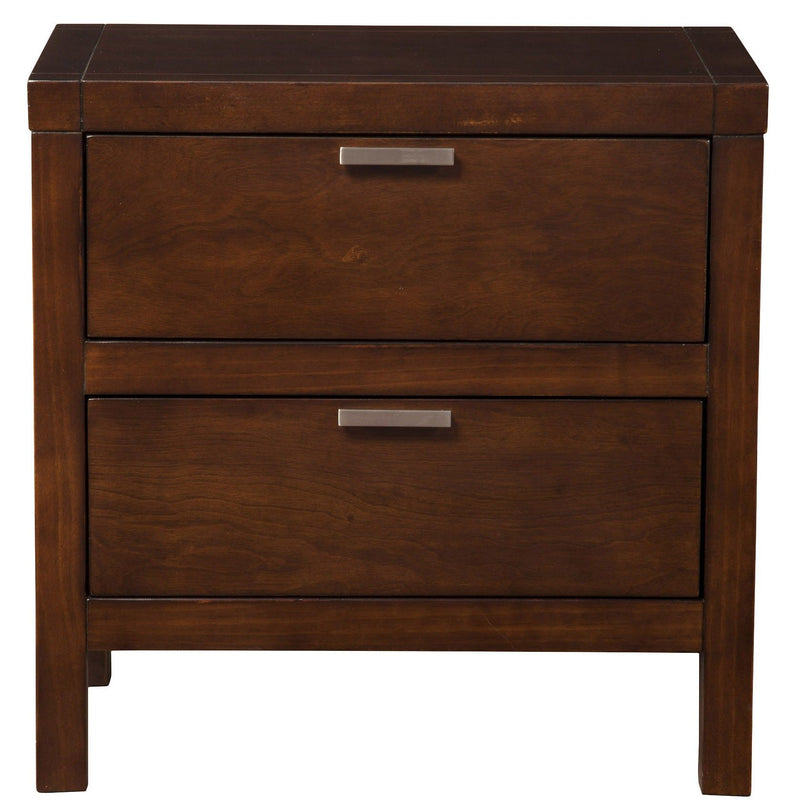 Two Drawers Faux Wood Nightstand - Brown