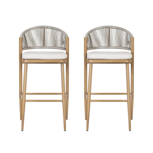 Outdoor Bar Height Metal Frame Counter Stools With Scallop Shaped Backrest & Water Resistant Cushions