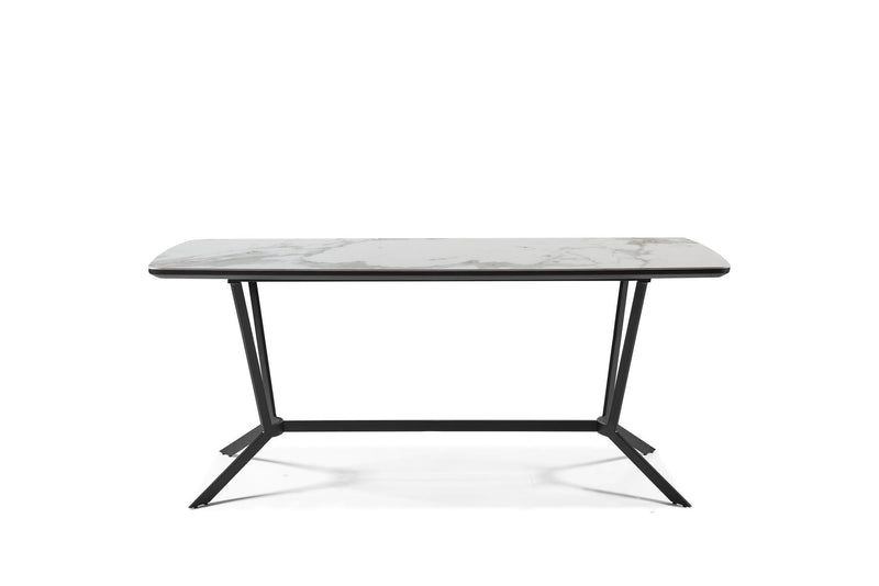 63" Ceramic And Metal Trestle Base Dining Table - Gray / White