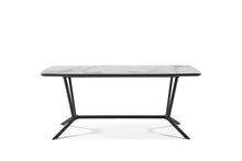 Load image into Gallery viewer, 63" Ceramic And Metal Trestle Base Dining Table - Gray / White
