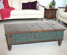 Load image into Gallery viewer, Traditional Storage Trunk Coffee Table - Brown and Teal
