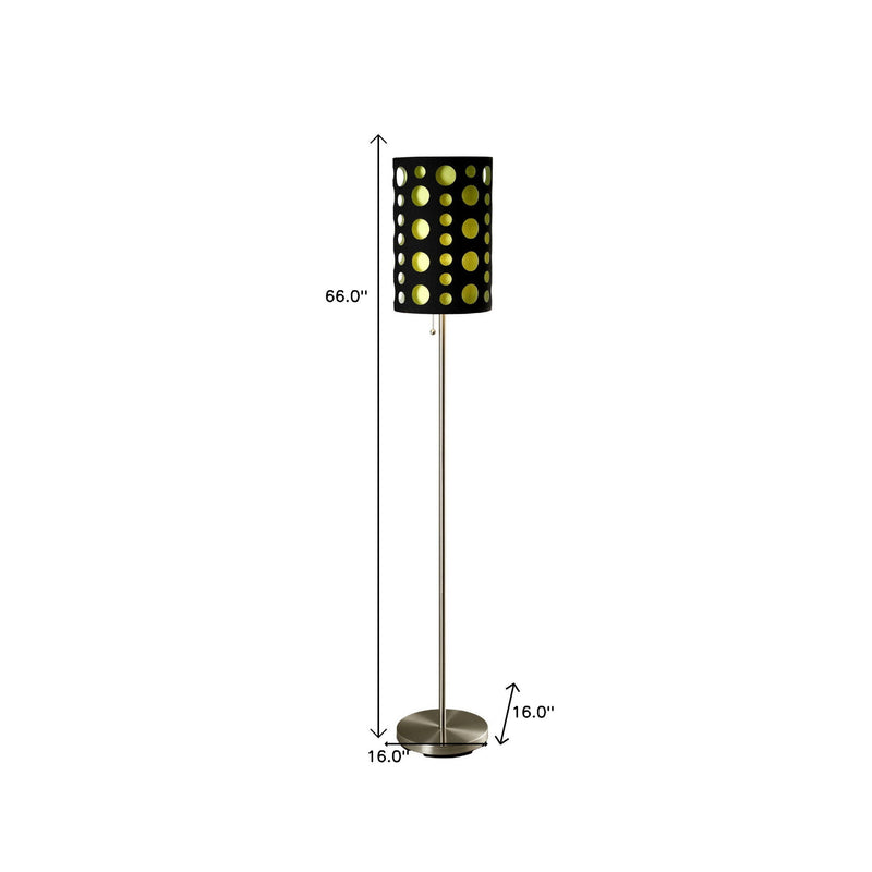 Steel Novelty Floor Lamp With And Green Drum Shade - Silver / Black