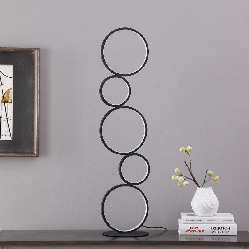 Metal Five Circle Geometric Sculpture LED Table Lamp - Black