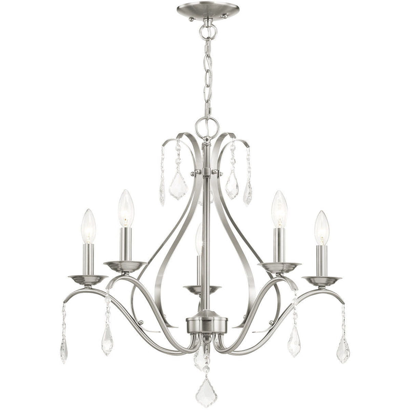 23" Five-Light Dimmable Chandelier With Shades - Nickel