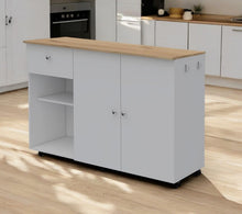 Load image into Gallery viewer, 54" Rolling Kitchen Island With Storage - White / Natural
