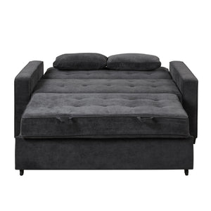 65.7" Velvet Upholstered Sleeper Bed , Pull Out Sofa Bed Couch attached two throw pillows,Dual USB Charging Port and Adjustable Backrest for Living Room Space, Black