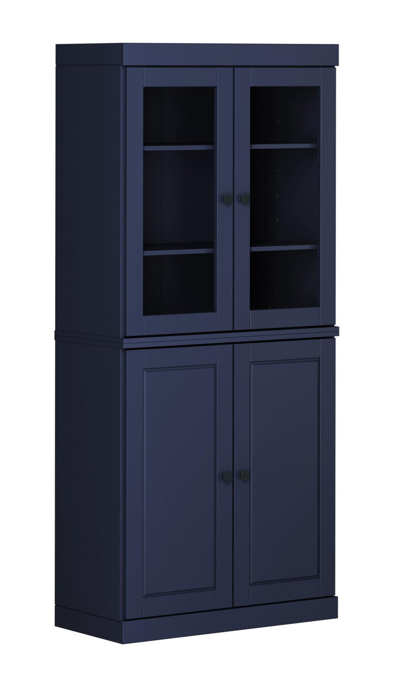 Solid Wood Adjustable Six Tier Library Bookcase With Four Doors (751524) - Navy Blue