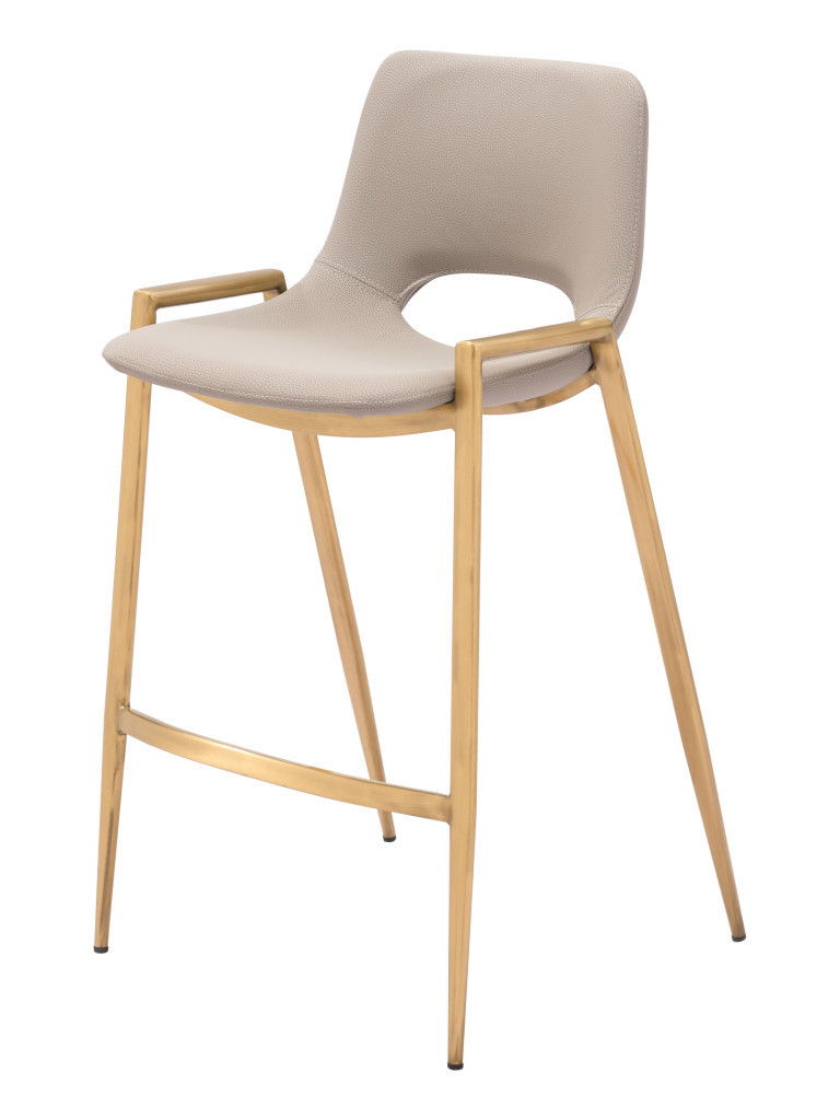 26" Faux Leather And Steel Low Back Counter Height Bar Chairs (Set of 2) - Beige / Gold