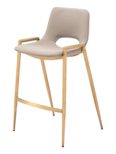 Load image into Gallery viewer, 26" Faux Leather And Steel Low Back Counter Height Bar Chairs (Set of 2) - Beige / Gold
